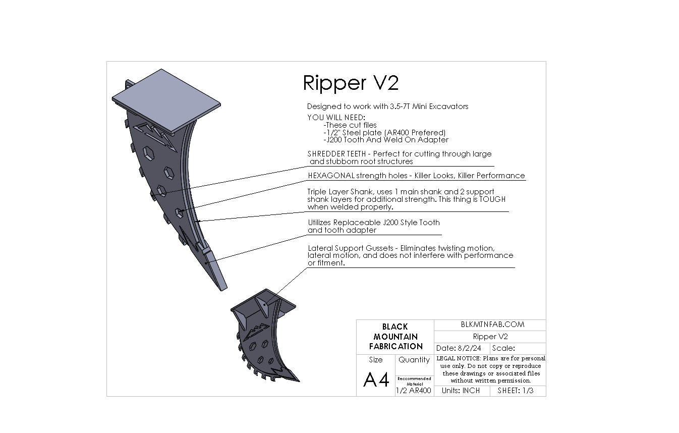 Mini Excavator Ripper V2 Digital Cut File